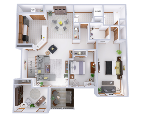 Floor plan for 2 beds, 2 baths, 1460 sqft